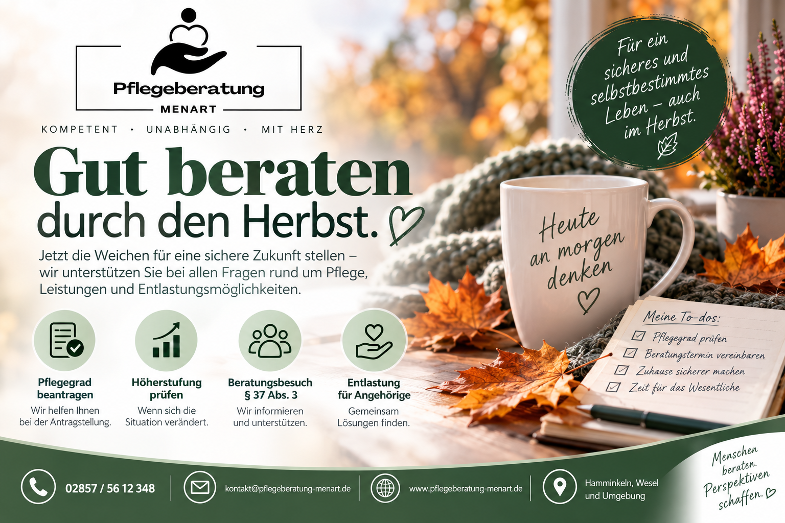 Pflegeberatung Menart – Pflegeberatung und Pflegegrad-Hilfe in Hamminkeln im Herbst
